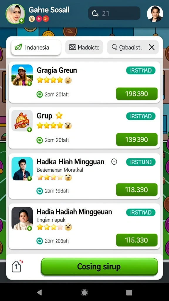 Tampilan menu permainan yang mudah dinavigasi.